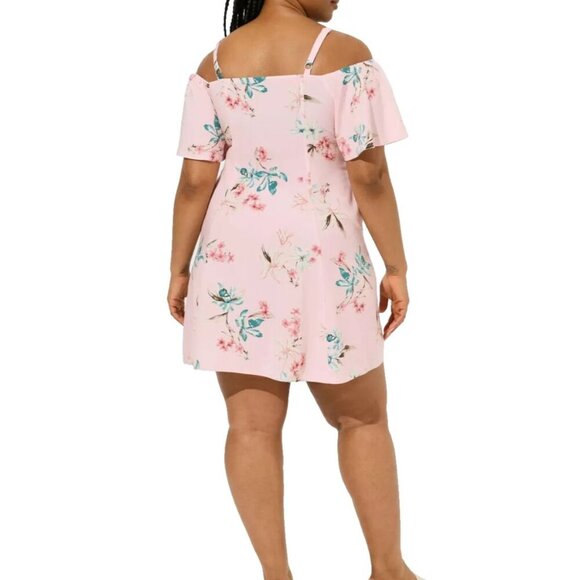 Torrid Pink Floral Pockets Off-Shoulder Midi Challis Dress Size 2X - Picture 1 of 11